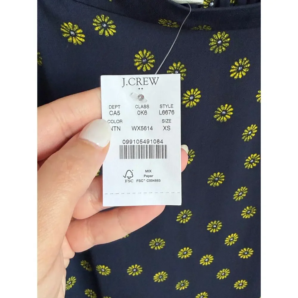 J. Crew Faux-Wrap Pull-On Midi Skirt New Twinkle Navy Lemon Womens Size XS NWT